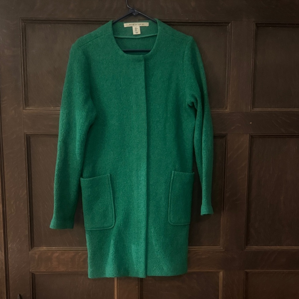 Green Longline Wool Jacket with Pockets